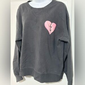 Wildfox Charcoal V-Neck Sweater with Pink Heart